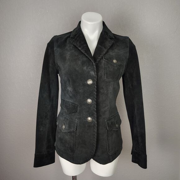 LRL Lauren Jeans Co Ralph Lauren Black Suede Fringe Western Jacket Size 4 - Picture 1 of 16